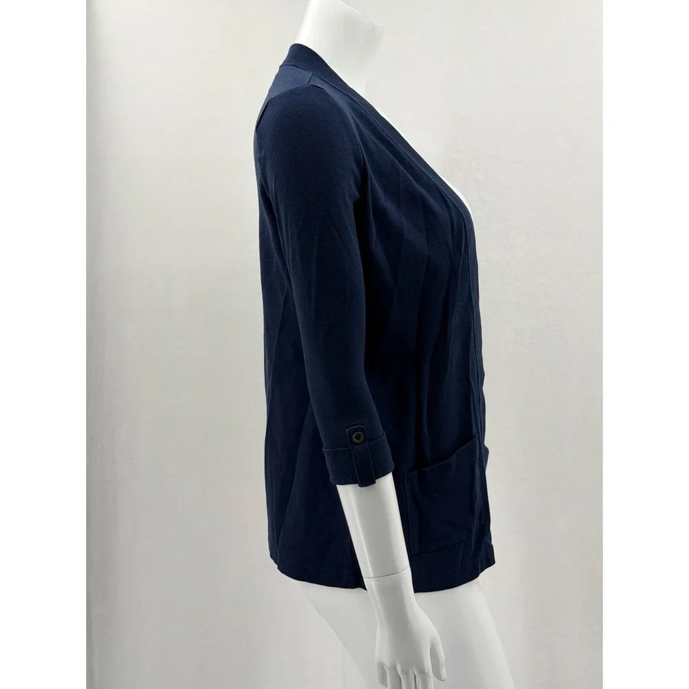 Karen Scott Sweater Womens Small Petite Navy Open Front Cardigan Pockets Office
